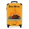 Bruine auto met gele vlammen NBS - Handbagage koffer - Kinderen Unisex middel -productfoto_recht