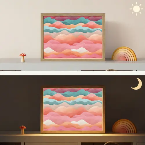 Golven - Kleurrijk - Abstract Light Box met batterij (Wandlamp kind) middel -sfeer3_kind