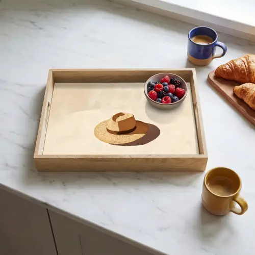 Hoed - Minimalistisch - Schaduw - Beige Dienblad Rechthoek middel -sfeer2