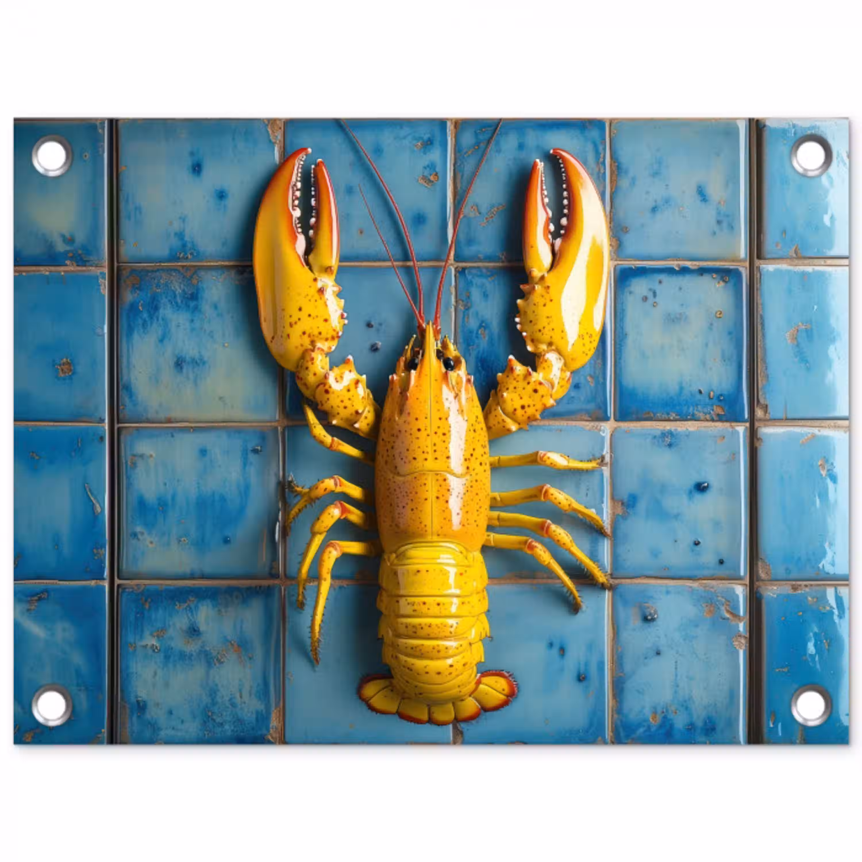 Kreeft - Geel - Blauw - Tegels tuinposter los doek klein -3d
