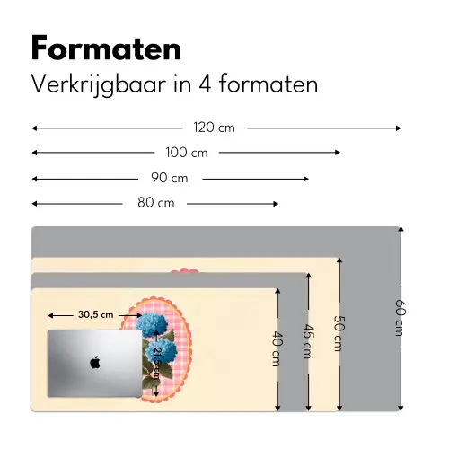 Bloemen - Blauw - Lijst - Bladeren Muismat XXL klein -sfeer5