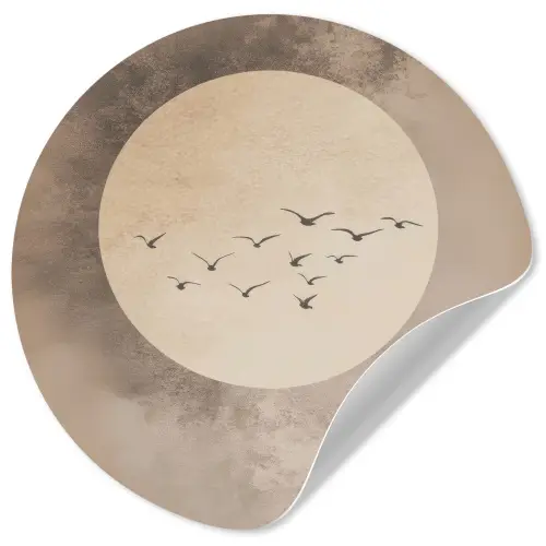 Vogel - Beige - Japandi Wandcirkel behangsticker klein -3d