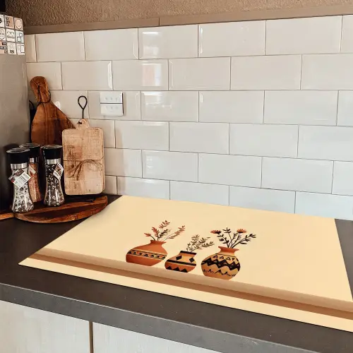 Vazen - Bloemen - Bladeren - Minimalistisch Inductie beschermer vinyl 3mm klein -sfeer3