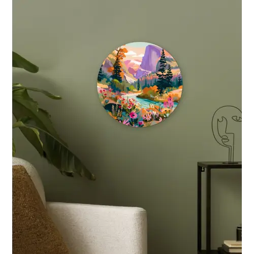 Rivier - Vallei vol bloemen - Levendig Wandcirkel kunststof plaat 5mm dik klein -sfeer3