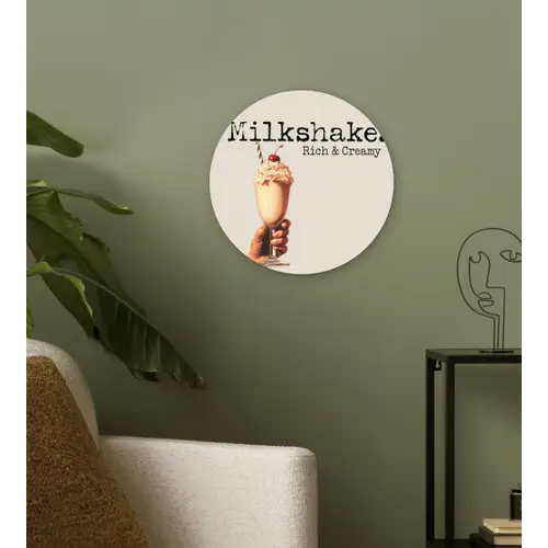 Milkshake - Kers - Rietje Wandcirkel kunststof plaat 5mm dik klein -sfeer3