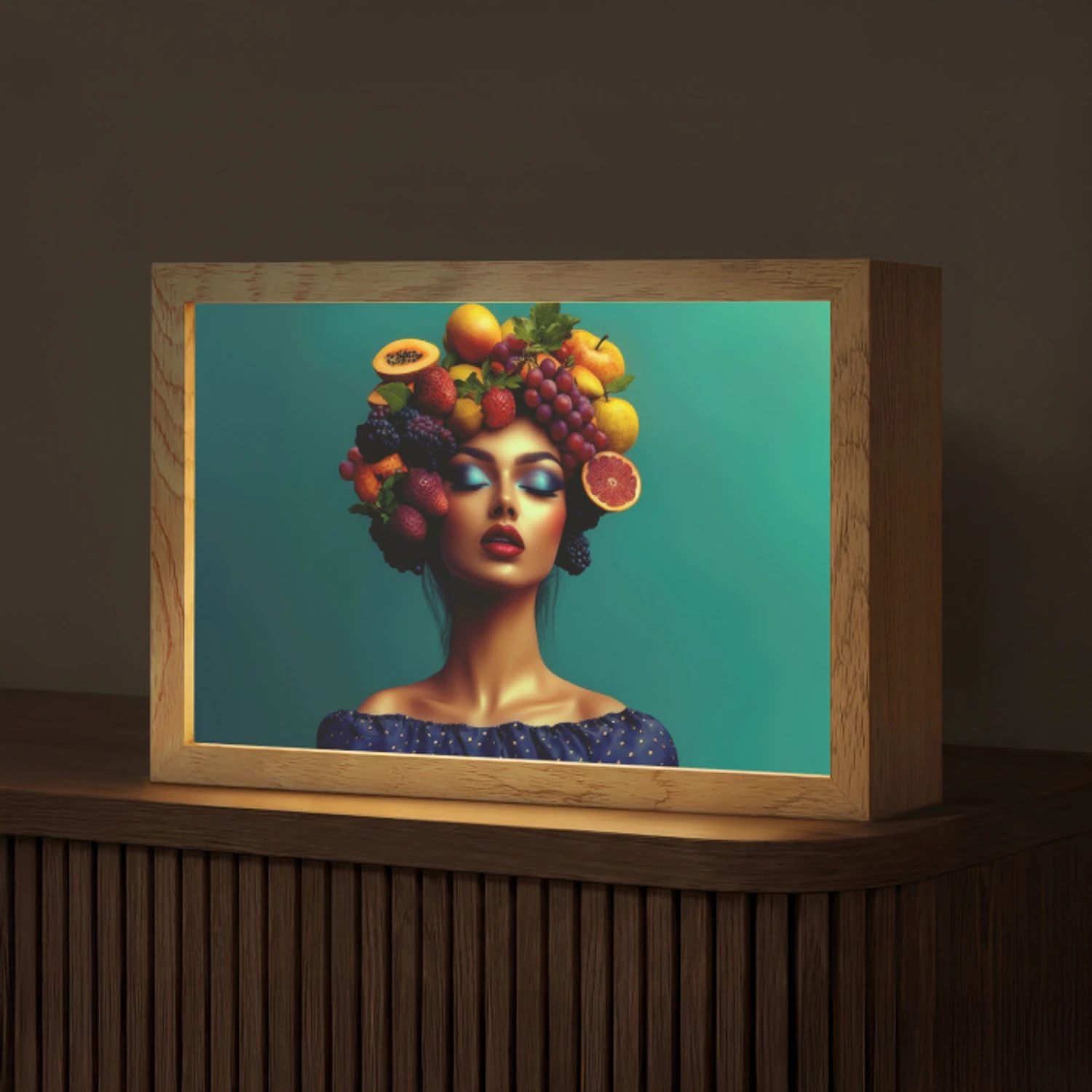 Vrouw - Hoodtooi - Tropisch - Fruit - Druiven Light Box met kabel (Tafellamp) klein -z3d_website