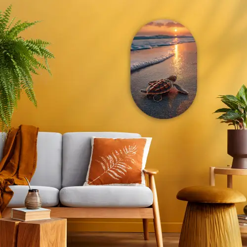 Schildpad - strand - Zonsondergang Wandcirkel Ovaal Forex klein -sfeer4