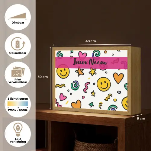 Smileys - Pictogrammen - Kleurrijk Light Box met batterij (Wandlamp kind) middel -USP_websiteoverzichtNL