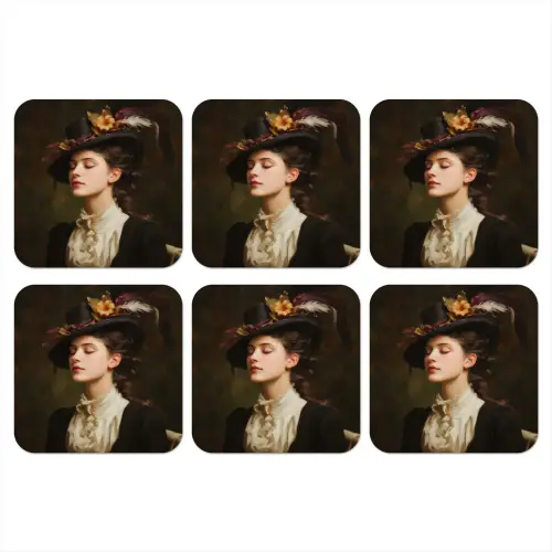Vrouw - Victoriaans - Portret onderzetter kurk middel -3d