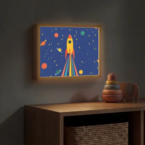 Kleurrijk - Raket - Ruimte Light Box met batterij (Wandlamp kind) middel -sfeer5_kind