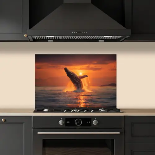 Walvis - Zon - Zee keuken achterwand spatscherm klein -sfeer1