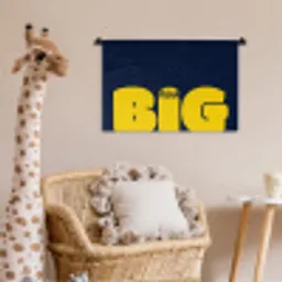 Think big - Blauw - Geel Wandkleed katoen klein -wsfeer5_kind