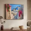 Santorini - Bloemen - Griekenland Textielframe zwart klein -sfeer3