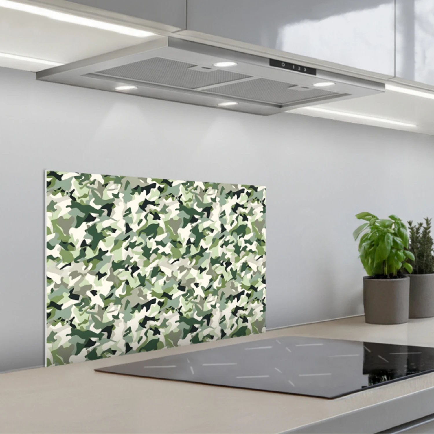 Abstract - Camouflage - Groen keuken achterwand spatscherm klein 900 -3d_schuin