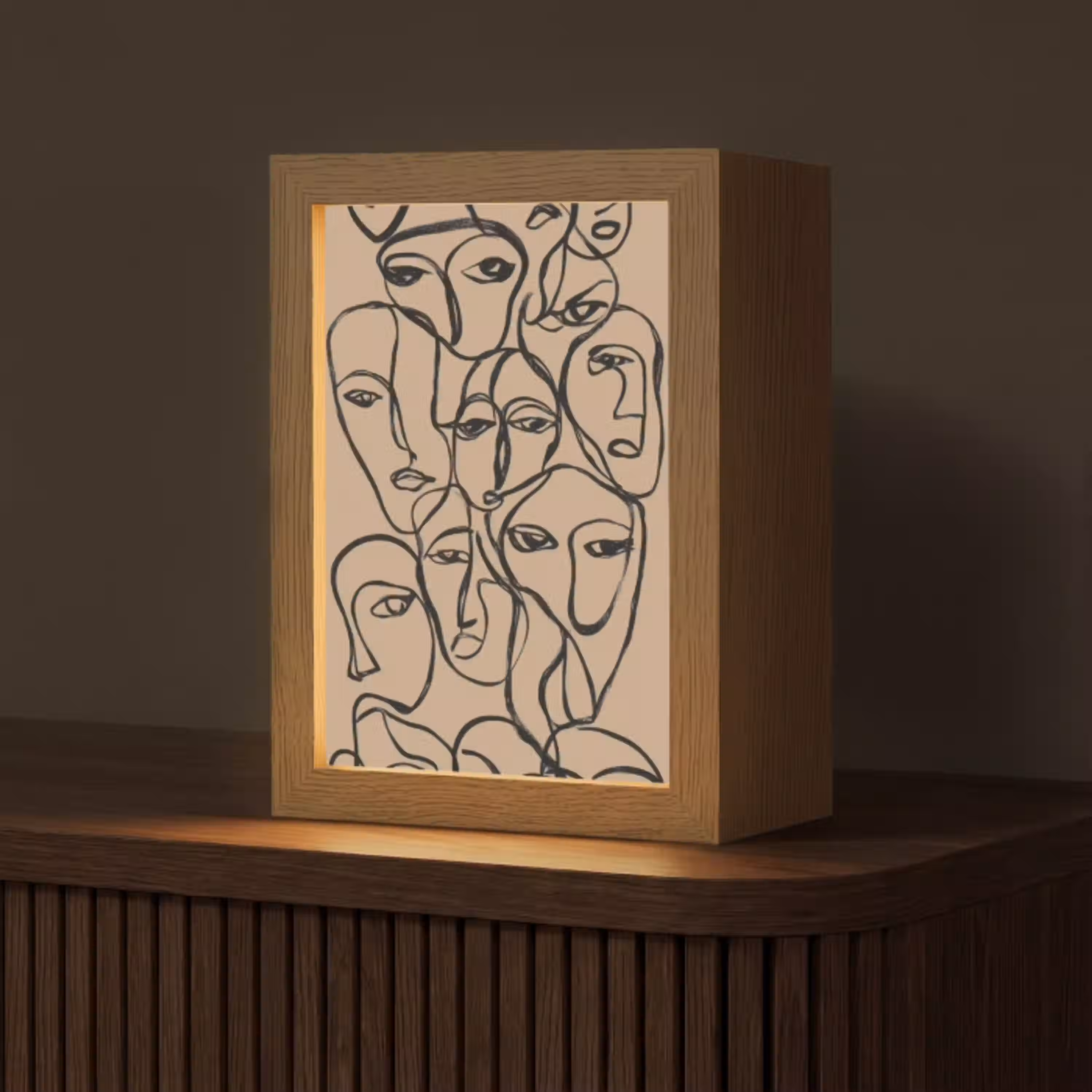 Gezichtenzee - Lijntekening - Abstract Light Box met kabel (Tafellamp) klein -z3d_website