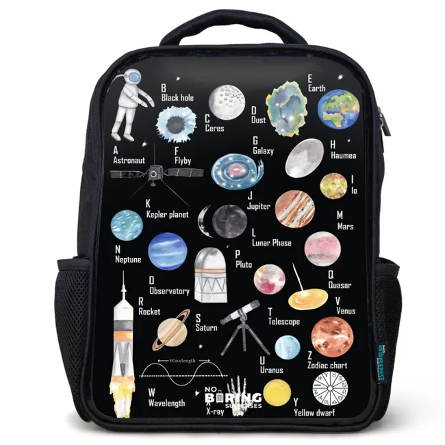 Kids' Backpacks Black -. Alphabet in space theme