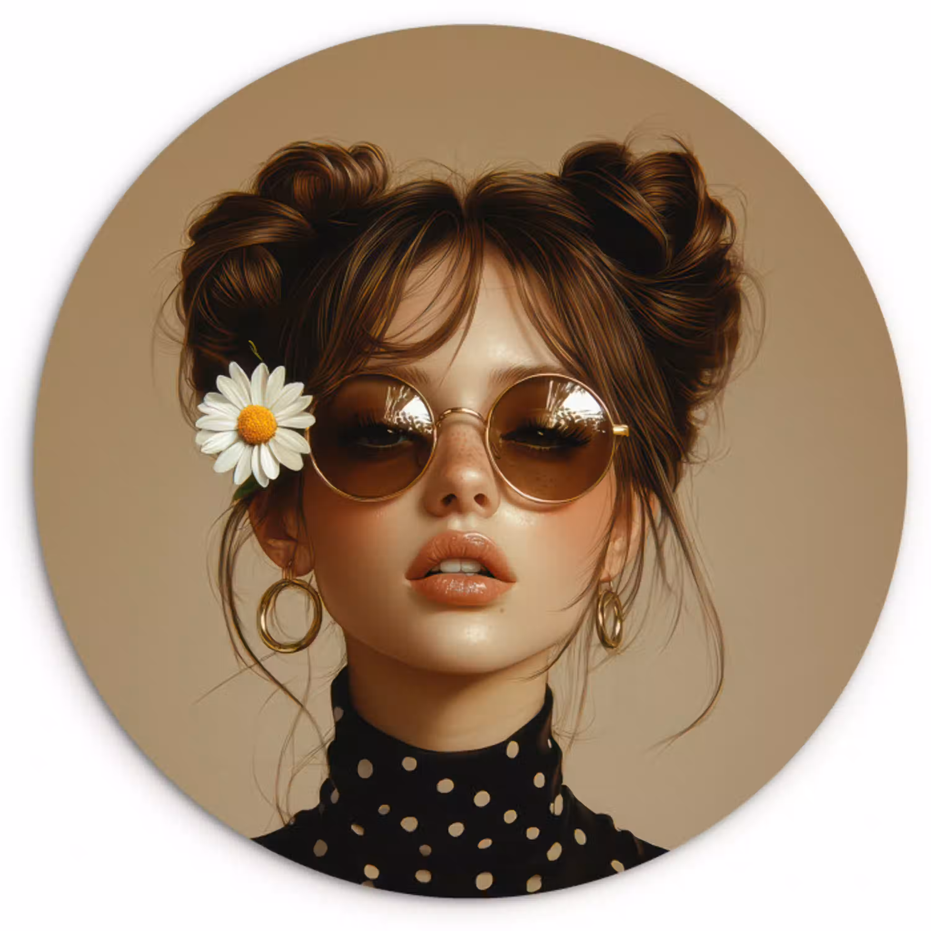Vrouw - Beige - Bloem - Modern - Portret Wandcirkel plexiglas klein -3d