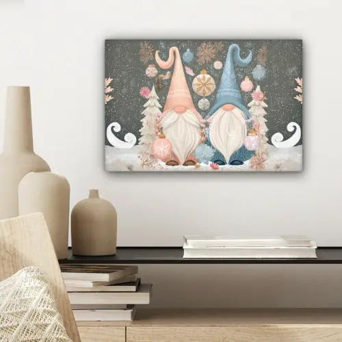 Kerst - Gnomen - Pastel canvas 2cm klein -sfeer6