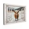 Schotse Hooglander - Winterlandschap - Landelijk - Bergen - Doorkijk Tuinposter op houten frame 2 cm dik klein -3d