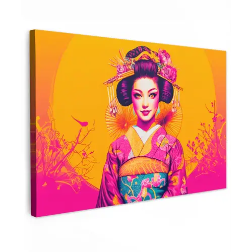 Bloemen - Vrouw - Kimono - Roze Tuinposter op houten frame 2 cm dik klein -3d
