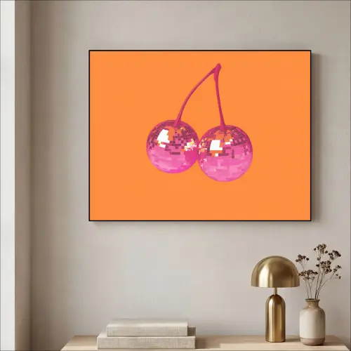Discoballen - Kers - Spiegels - Roze Textielframe - compleet frame klein -sfeer2