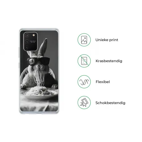Konijn - Bunny - Zonnebril - Tafelkleed - Pasta - Schattig Telefoonhoesje Samsung Galaxy S10 Lite klein -specsS10Lite