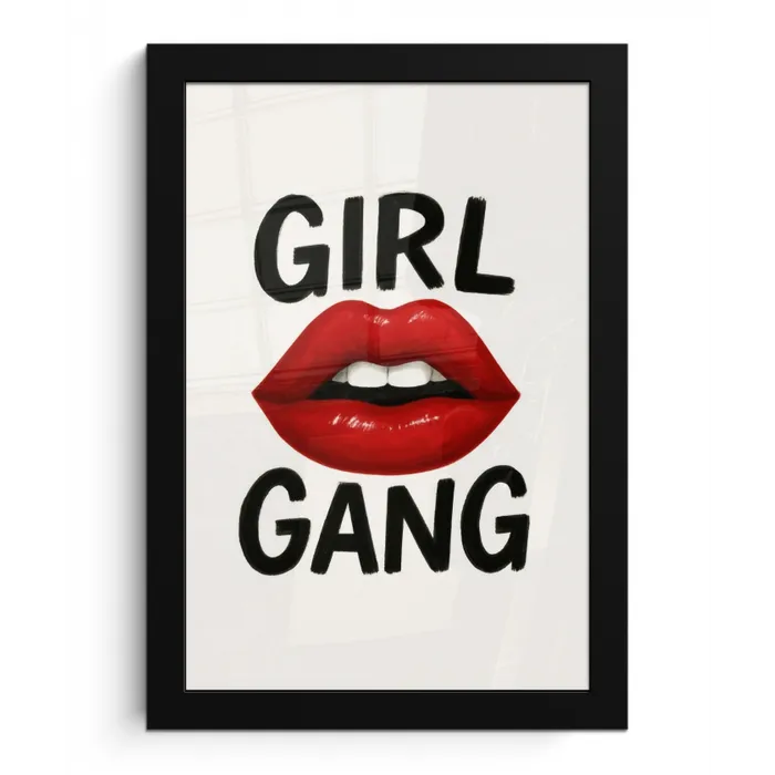 Lip - Girl - Rood - Letters fotolijst zwart zonder passe partout klein -3d