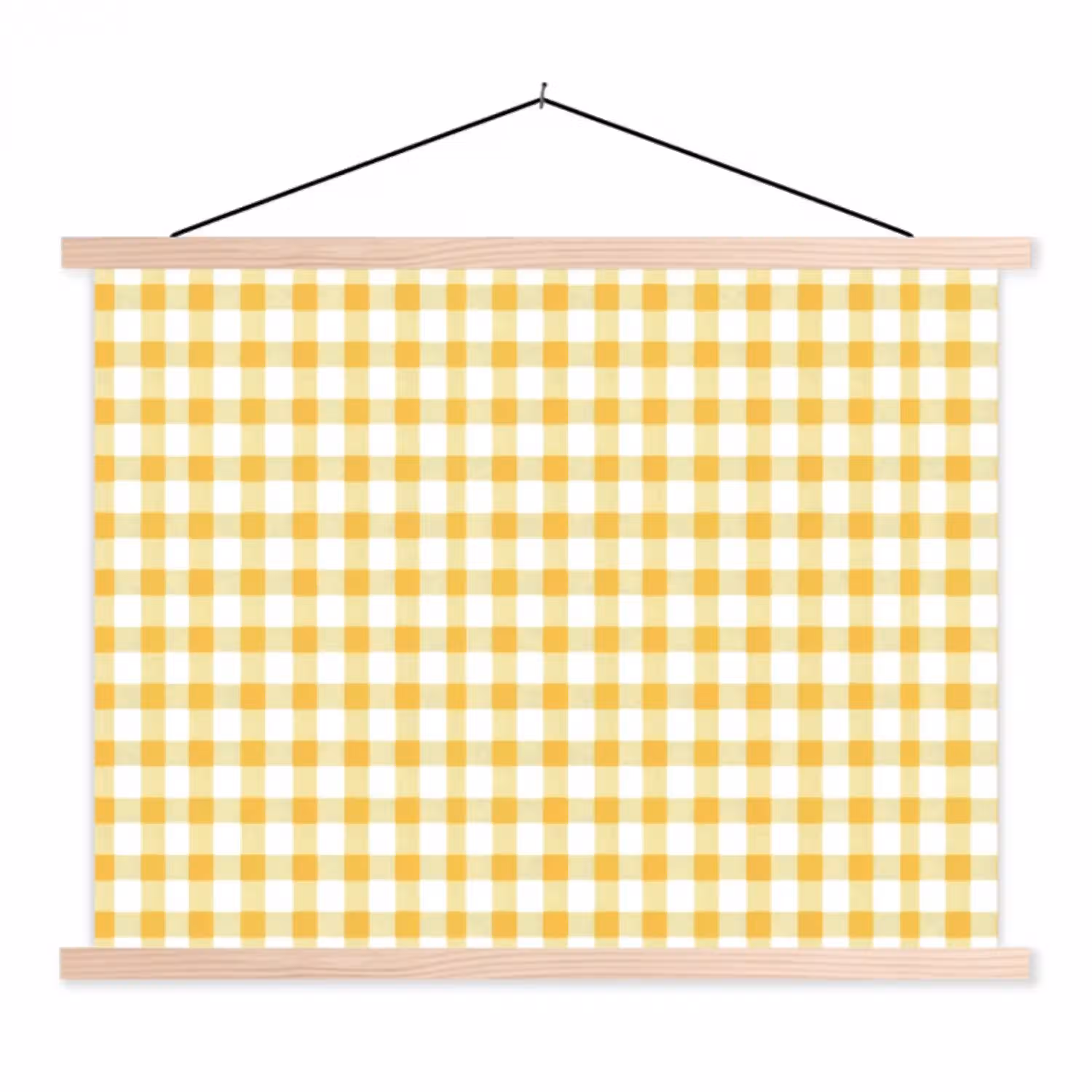 Ruit - Gingham - Klassiek - Geel en Wit textielposter latten blank klein 122 -3d
