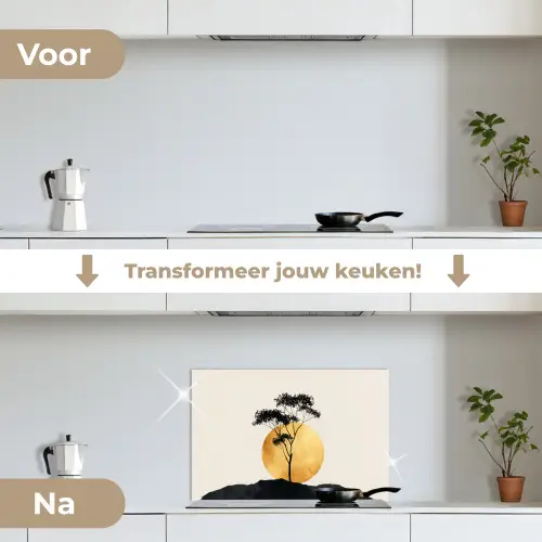 Zwarte boom - Gouden cirkel - Heuvel keuken achterwand spatscherm klein -voor_na_NL