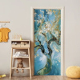 Amandelbloesem boom - Blauw - Abstract deurposter klein -sfeer4