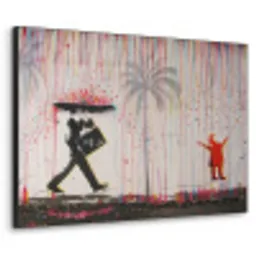 Regen - Graffiti - Man - Banksy Style Textielframe zwart klein -3d