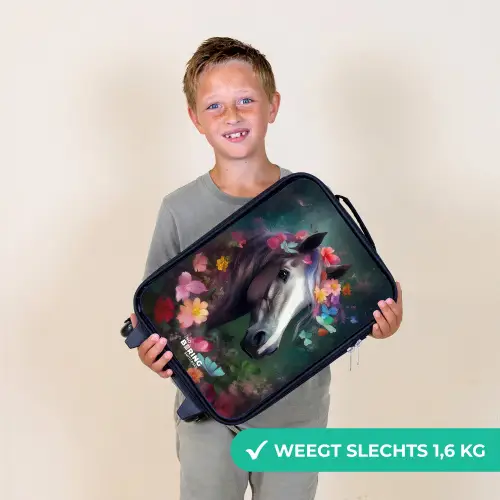 Paard in kleurrijke bloemen Kinderkoffer - Zwart klein -sfeer4_NL