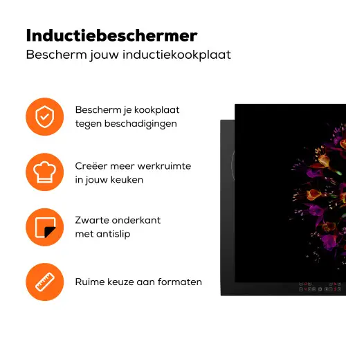 Bloemen - Oranje - Roze - Zwart Inductie beschermer vinyl 3mm klein -zzzzzzz-td-ups