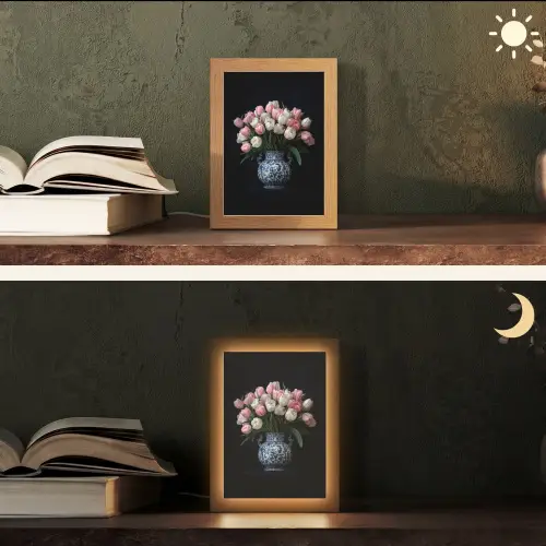 Bloemen - Roze - Tulpen - Vaas Light Box met kabel (Tafellamp) klein -sfeer3