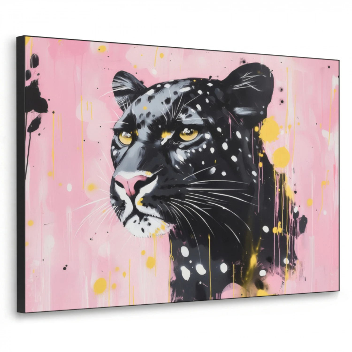 Zwart - Panter - Roze - Abstract Textielframe zwart klein -3d