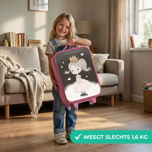Verlegen prinses met bloem Kinderkoffer - Roze klein -sfeer2_NL