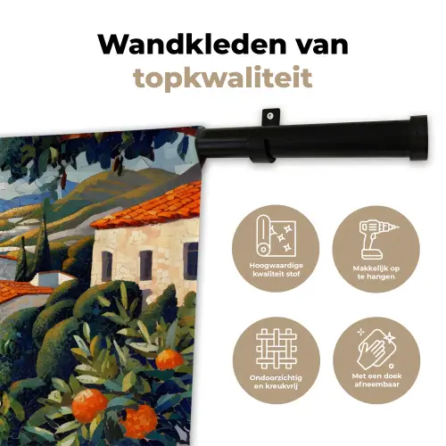 Huizen - Mozaïek - Sinaasappelbomen - Zee Wandkleed katoen klein -sfeer2