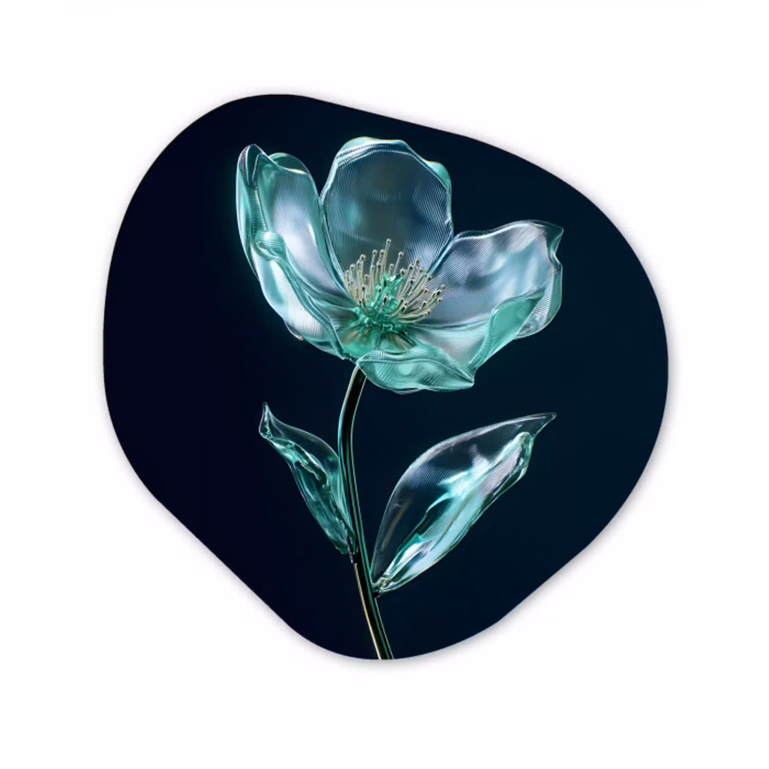 Bladeren - Bloem - Glazen - Donkerblauw Wandcirkel Organisch Forex 3mm klein -3d