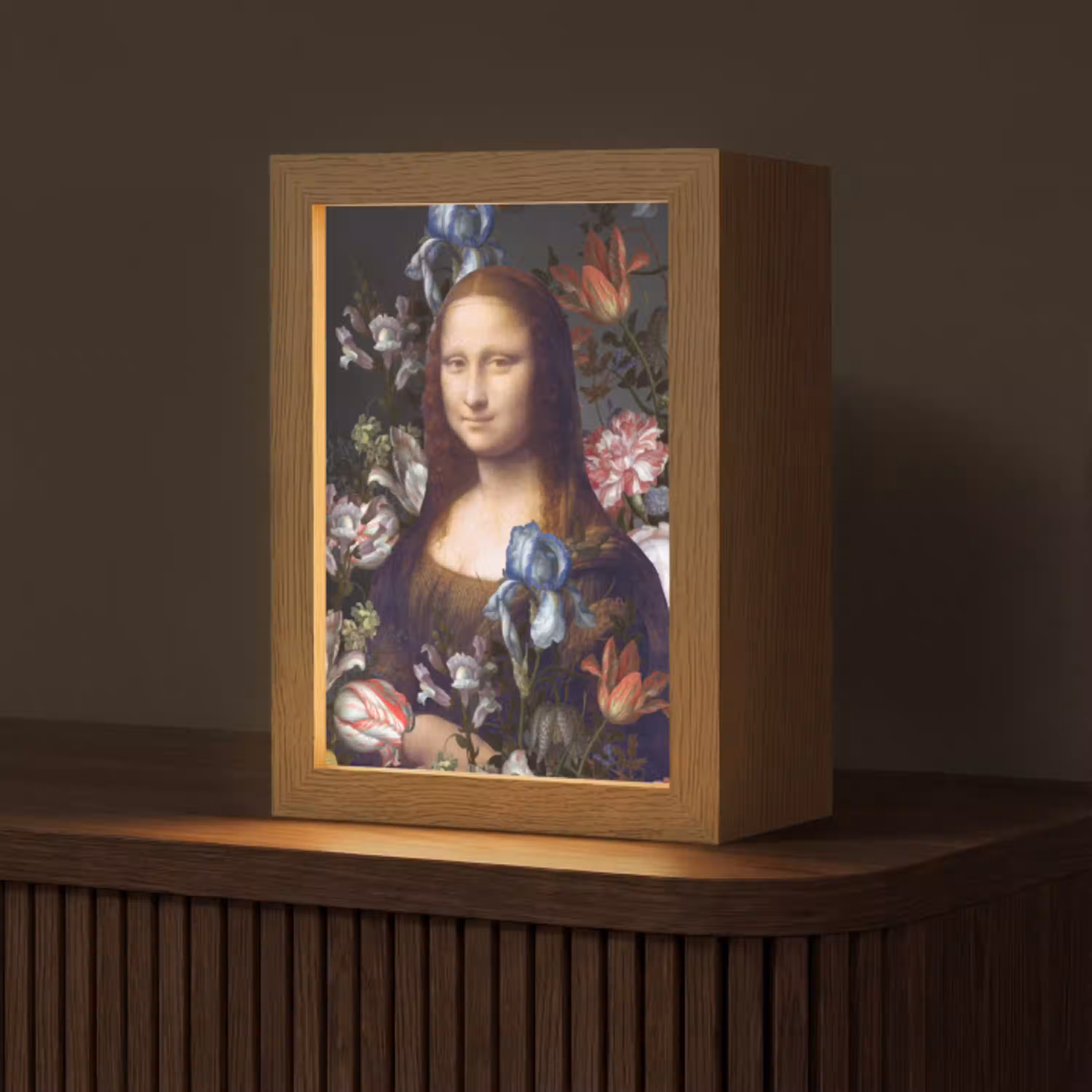 Mona Lisa - Leonardo da Vinci - Bloemen Light Box met kabel (Tafellamp) klein -z3d_website