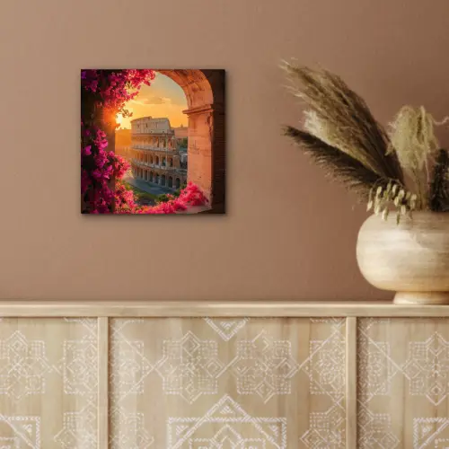 Colosseum - Rome - Roze Bloemen aluminium wit klein -sfeer4