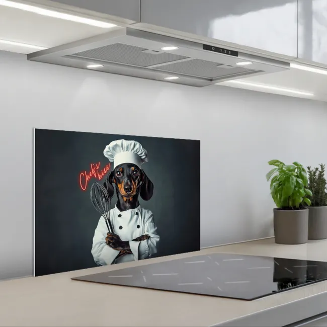 Quote - Neon - Hond - Kokskleding keuken achterwand spatscherm klein -3d_schuin