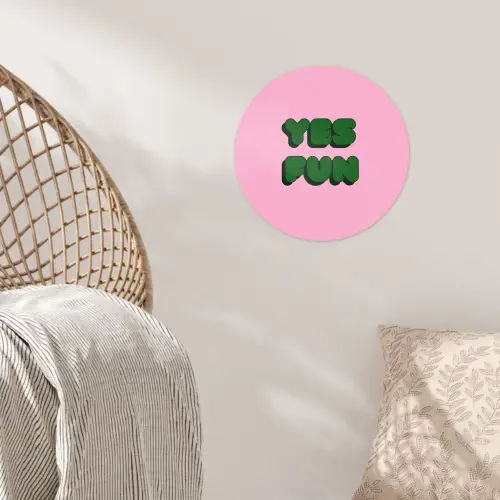 Yes fun - Groen - Roze Wandcirkel behangsticker klein -sfeer4