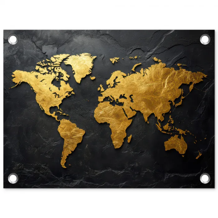 Wereldkaart - Goud - Steen tuinposter los doek klein -3d