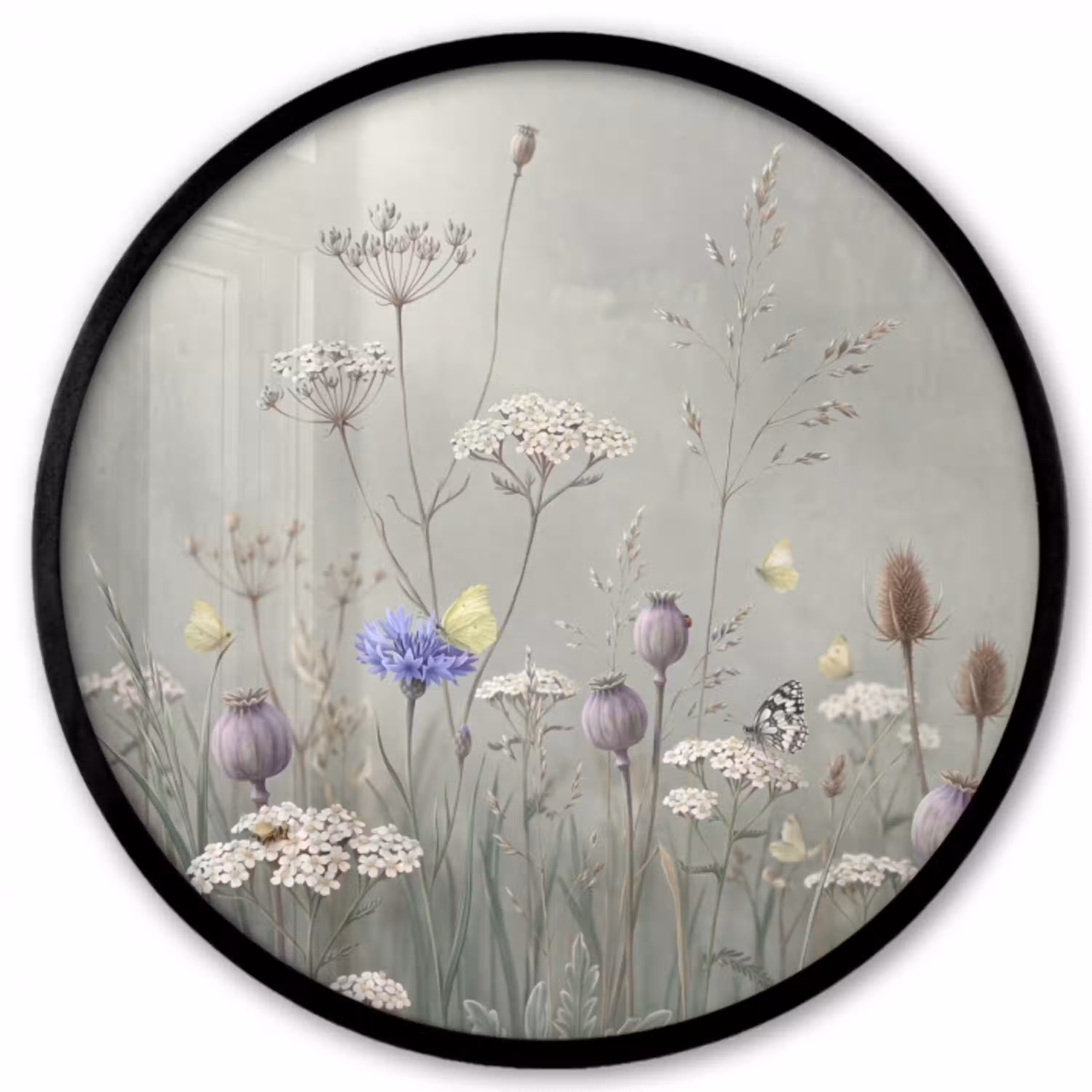 Vlinders - Wildbloemen - Illustratie - Kleurrijk Fotolijst rond zonder passe partout klein -3d
