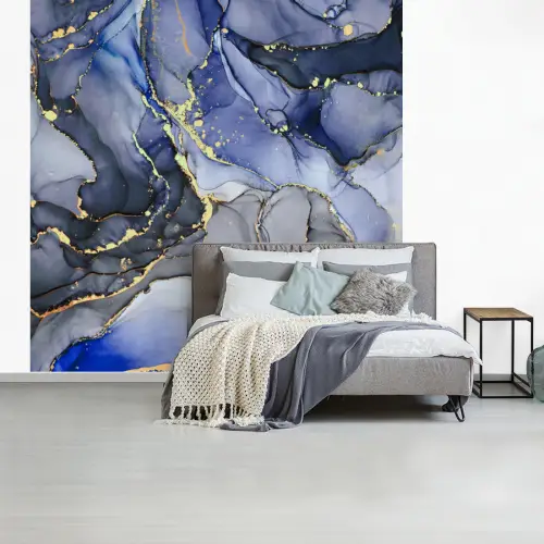 Marmer - Goud - Abstract - Blauw fotobehang vinyl groot -slaapkamer