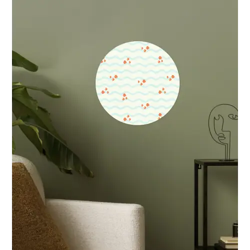 Golf - Vis - Blauw - Oranje Wandcirkel behangsticker klein 186 -sfeer2