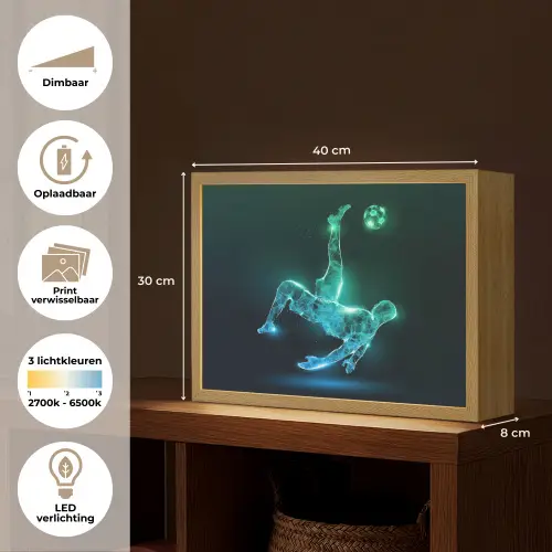 Voetbal - Voetballer - Jongen - Zwart Light Box met batterij (Wandlamp kind) middel -USP_websiteoverzichtNL