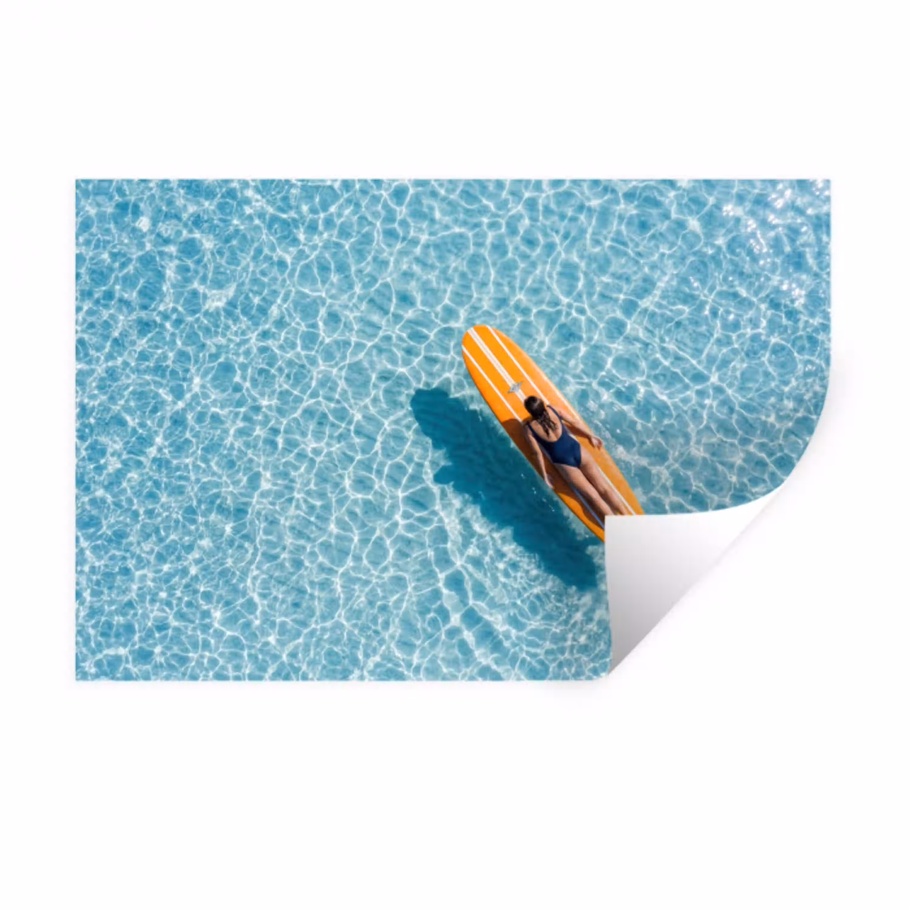 Surfboard - Water - Badpak - Oranje Muursticker klein -3d
