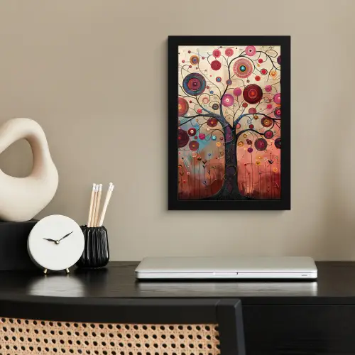 Levensboom - Bloemen - Roze - Hippie - Kunst fotolijst zwart zonder passe partout klein -sfeer1