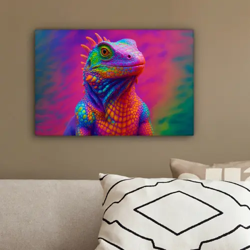 Kameleon - Dieren - Neon - Kleur canvas 2cm klein -sfeer3